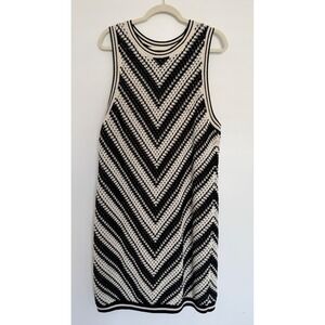 Gap Black & Ivory Chevron Knit Sweater Tank Dress Sleeveless Stretch Midi Lined